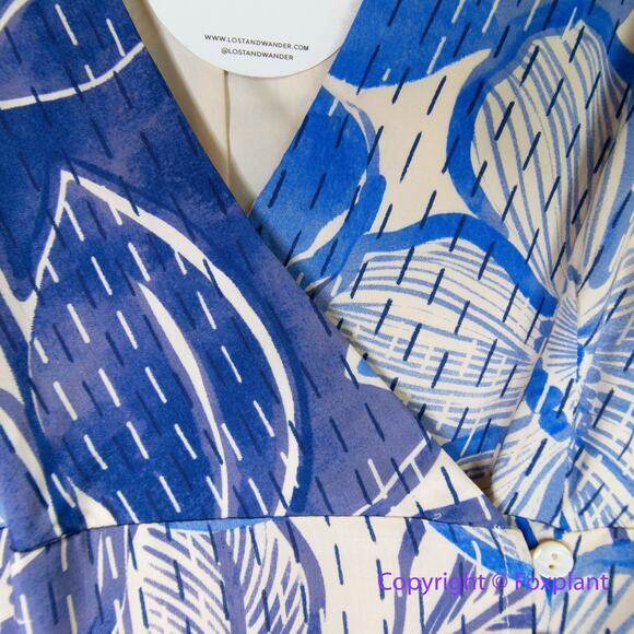 New! Lost + Wander Levka Floral Wrap Midi Dress blue, size‎ S - Picture 12 of 16